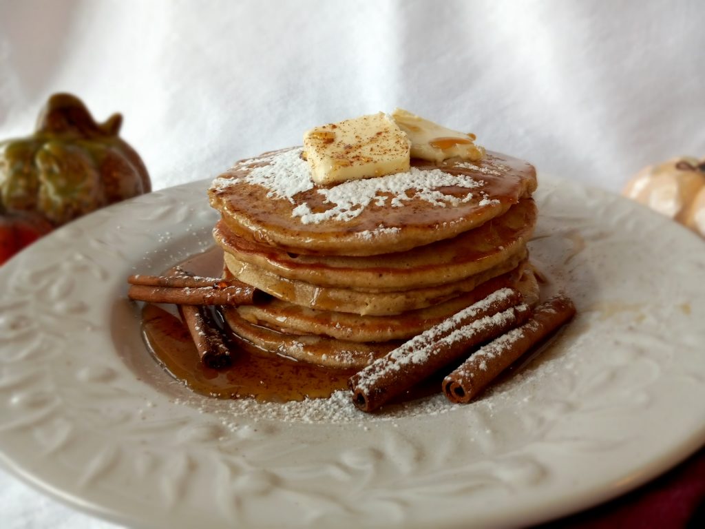 Home-cooked breakfast, pumpkin cinnamon pancakes
